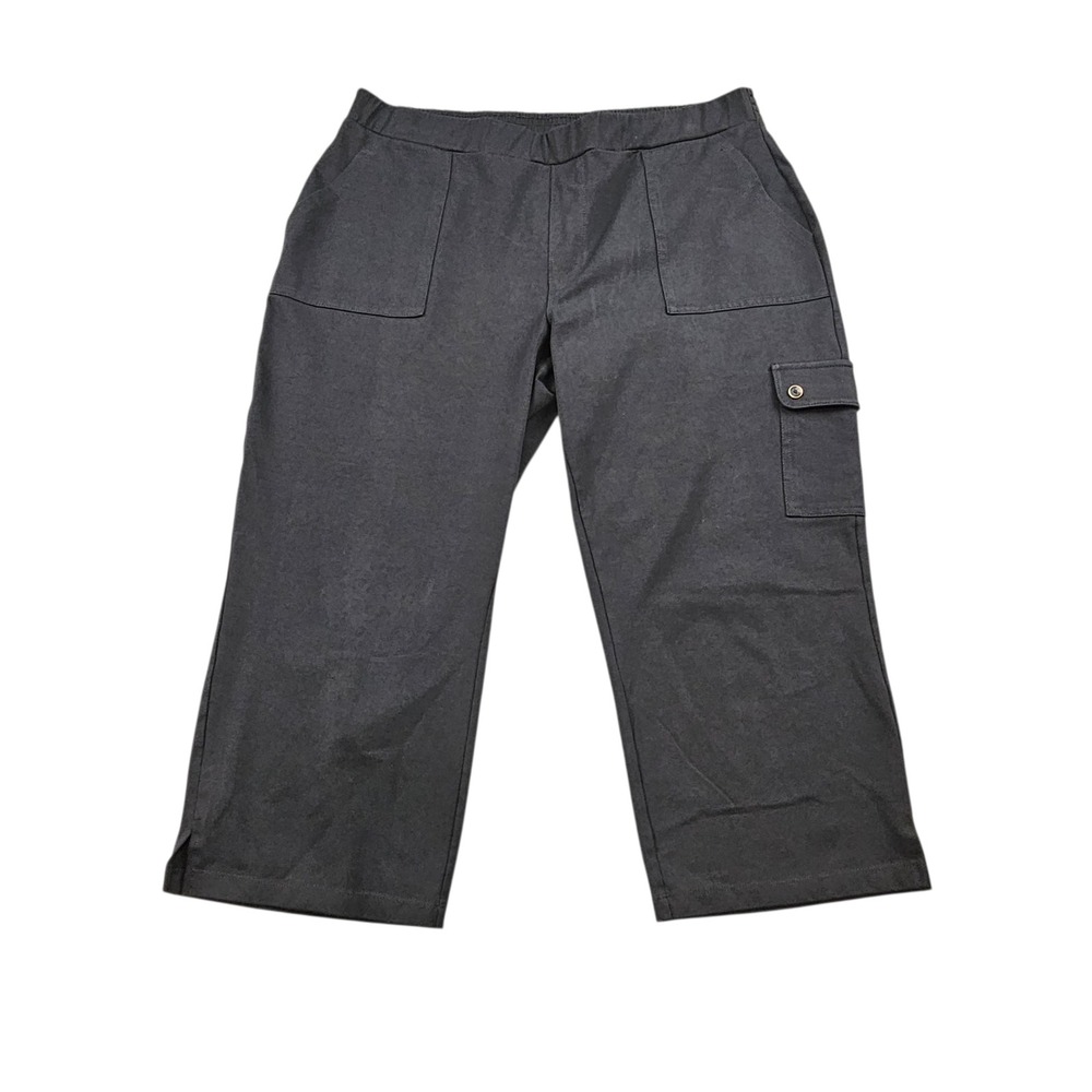 Susan Graver Weekend Pants Womens Petite Large LP Cargo Crop Elastic Waist Black